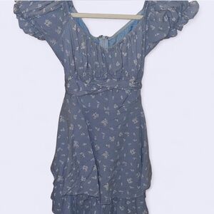 Floral Blue Dress with Puff Sleeves